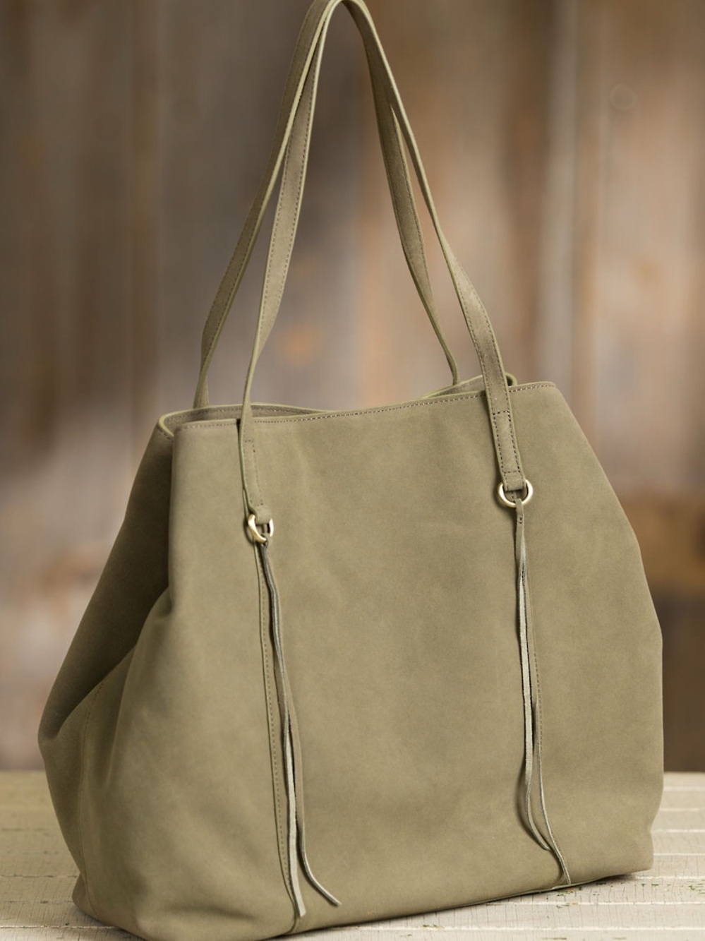 Hobo Kingston Suede Tote Bag Green Military